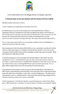 A Pastoral Letter on the new situation with the Society of St Pius X (SSPX)